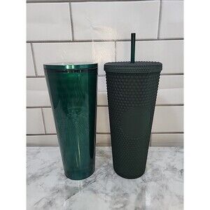 Starbucks 24oz Studded &  Metallic Cups Tumblers (2) GREEN *READ